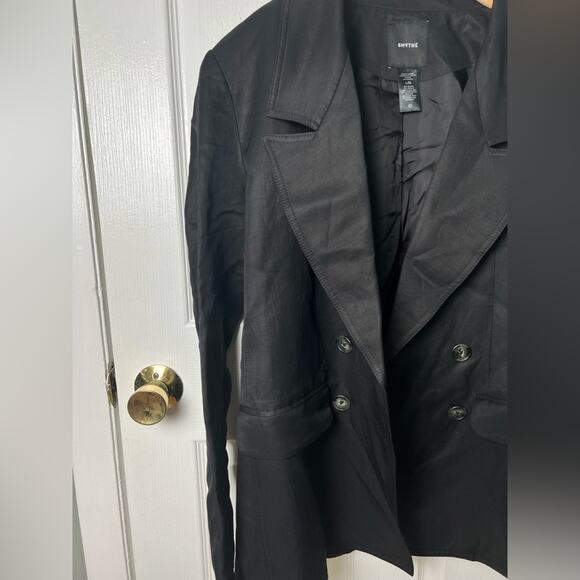 Smythe Black Oversized Linen Blend Double Breasted Long Sleeve Blazer L - Picture 4 of 12